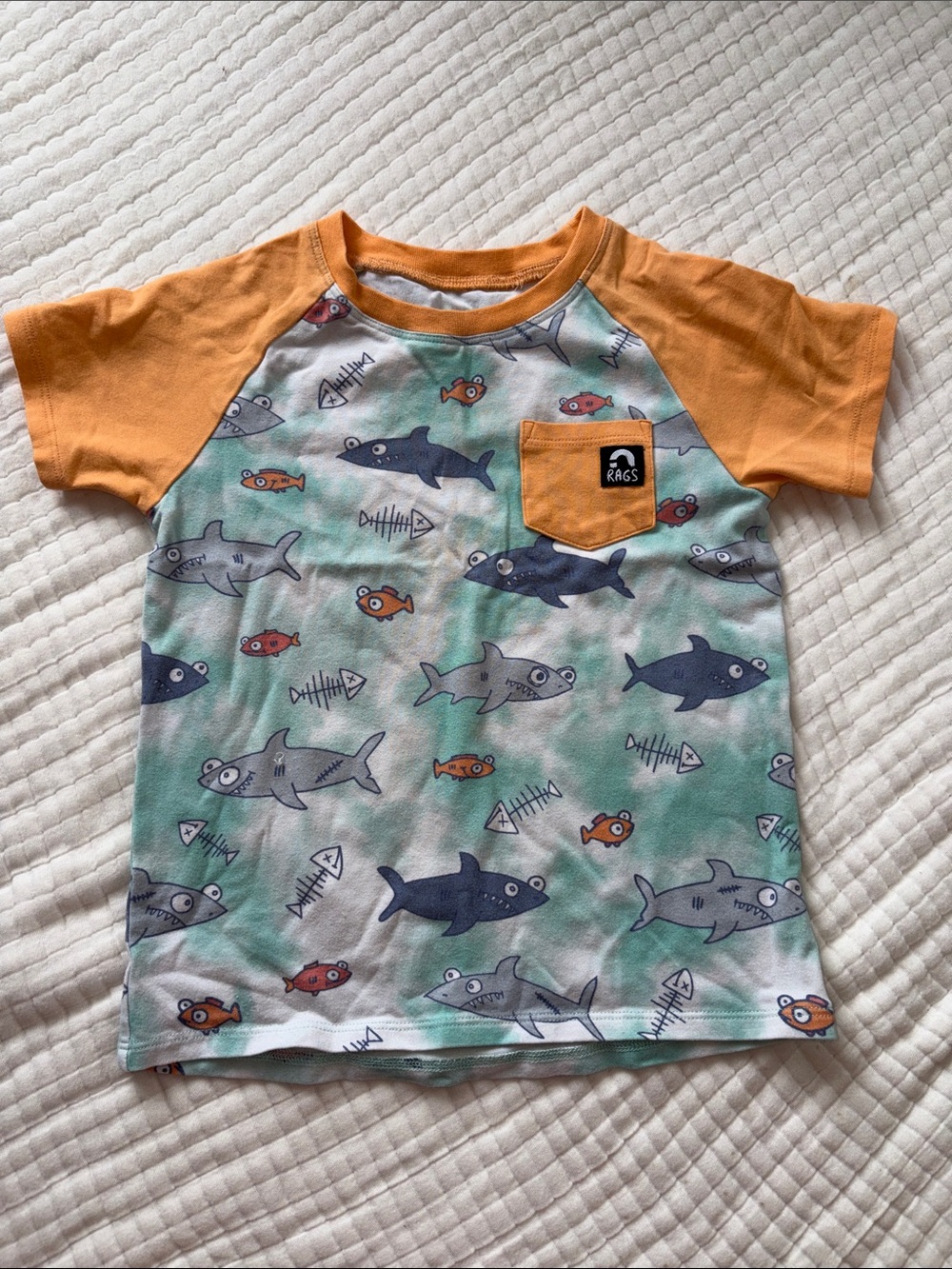 Rags Kids' Orange Sleeve Shark Rashguard Tee